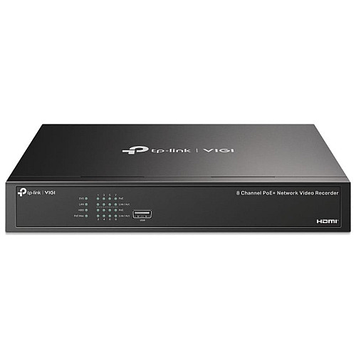 IP-Відеореєстратор TP-LINK VIGI NVR1008H-8MP, 8 каналів Poe, 2xUSB, H265+, 1xHDD, до 16 ТБ, чорний