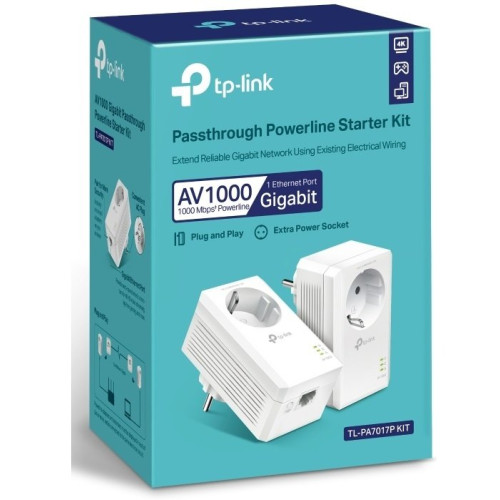 Комплект Адаптерiв Powerline TP-LINK TL-PA7017PKIT AV1000, 1xGE, (TL-PA7017 2шт), Розетка