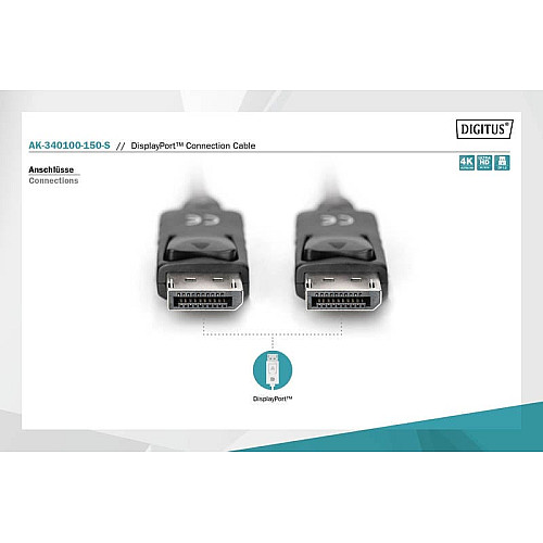 Кабель DIGITUS DisplayPort (M/M), 15м, чорний