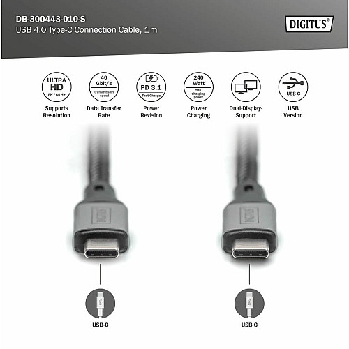 Кабель DIGITUS USB 4.0 (Type-C/Type-C) 1м, черный