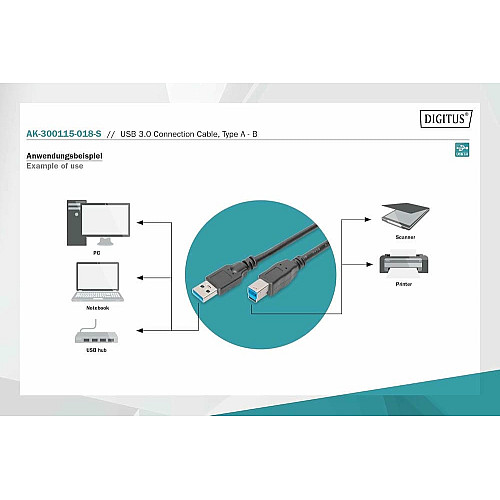 Кабель DIGITUS USB 3.0 (AM/BM) 1.8м, чорний