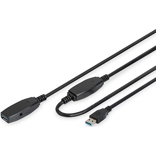 Удлинитель DIGITUS USB 3.0 Active Cable, A/M-A/F, 10м, черный