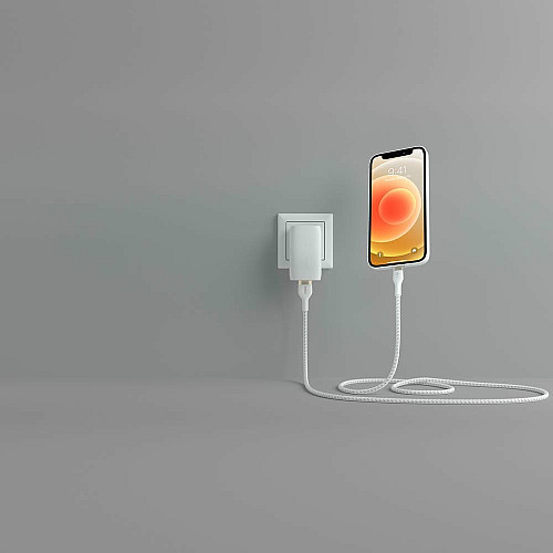 Кабель USB-A > Lightning подзарядка/синхронизация Belkin 1м, плетеный, силиконовый, с ремешком на магните, белый