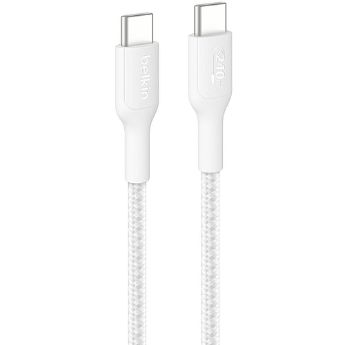 Кабель USB-C > USB-C зарядка/синхронизация Belkin 1м, 240Вт, Type-C, плетеный, белый