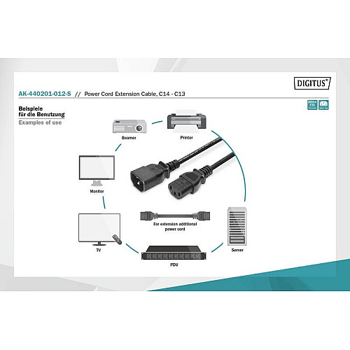 Кабель живлення DIGITUS C13 > C14, 1.2м, чорний