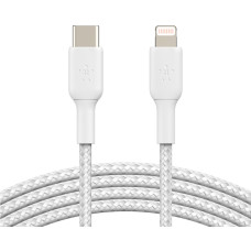 Кабель Belkin USB-C > Lightning заряджання/синхронізації 30Вт PD, 2м, плетений, білий