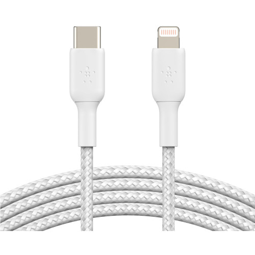 Кабель Belkin USB-C > Lightning заряджання/синхронізації 30Вт PD, 2м, плетений, білий
