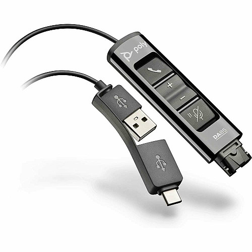 Переходник Poly DA85 USB > QD со встроенным пультом управления для гарнитур EncorePro, USB-A, USB-C, черный