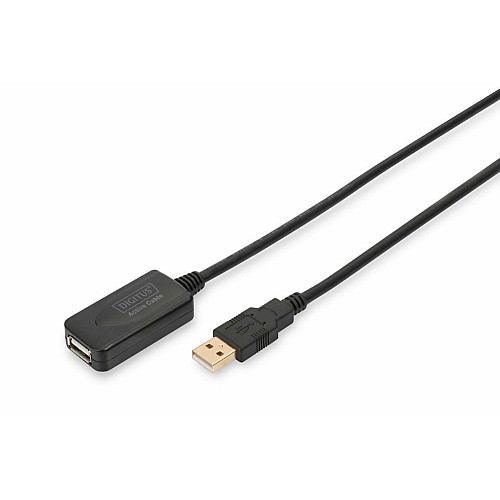 Удлинитель DIGITUS USB 2.0 Active Cable, A/M-A/F, 5м, черный