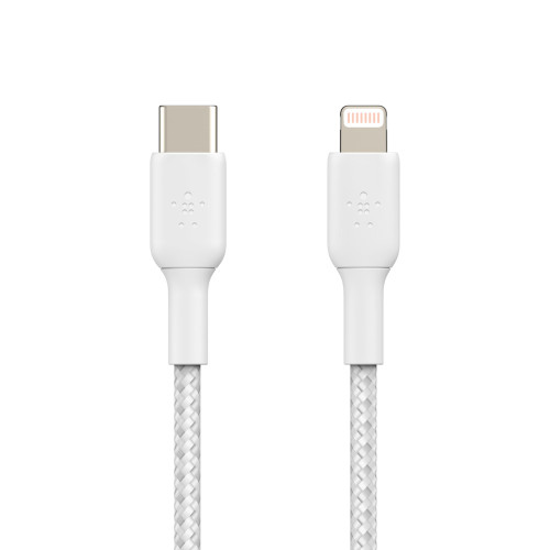 Кабель Belkin USB-C > Lightning заряджання/синхронізації 30Вт PD, 2м, плетений, білий