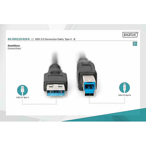 Кабель DIGITUS USB 3.0 (AM/BM) 1.8м, чорний