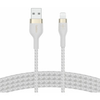 Кабель USB-A > Lightning подзарядка/синхронизация Belkin 1м, плетеный, силиконовый, с ремешком на магните, белый