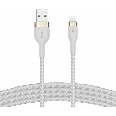 Кабель USB-A > Lightning заряджання/синхронізації Belkin 1м, плетений, силіконовий, з ремінцем на магніті, білий