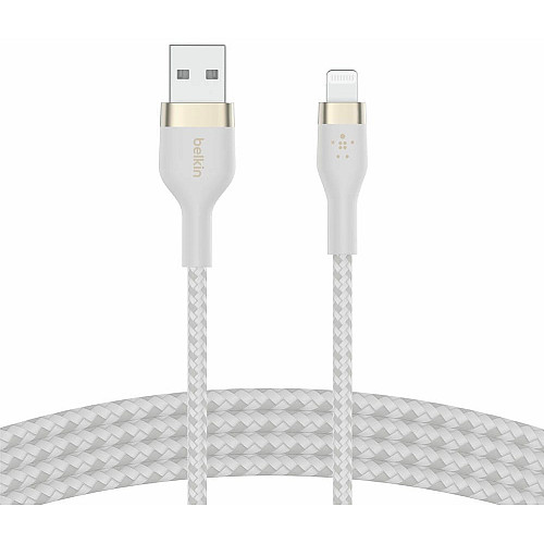 Кабель USB-A > Lightning подзарядка/синхронизация Belkin 1м, плетеный, силиконовый, с ремешком на магните, белый