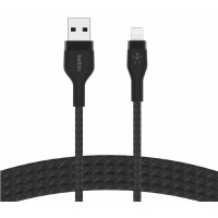 Кабель USB-A > Lightning заряджання/синхронізації Belkin 1м, плетений, силіконовий, з ремінцем на магніті, чорний