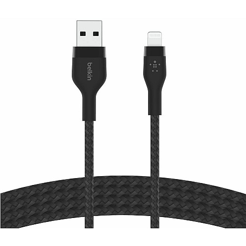 Кабель USB-A > Lightning подзарядка/синхронизация Belkin 1м, плетеный, силиконовый, с ремешком на магните, черный