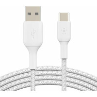Кабель USB-A > USB-C заряджання/синхронізації Belkin 2м, 15Вт, Type-C, плетений, білий