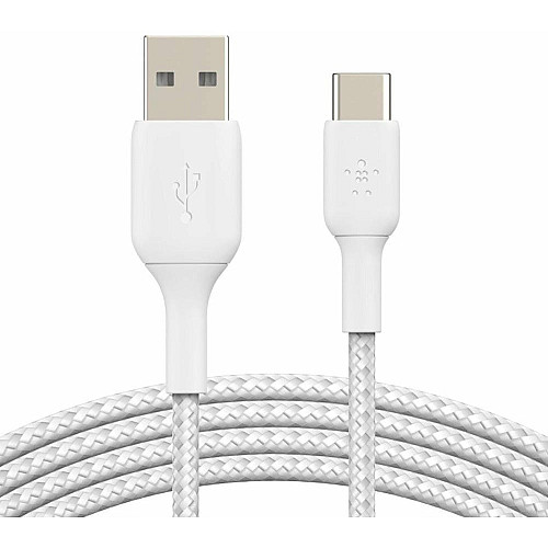 Кабель USB-A > USB-C зарядка/синхронизация Belkin 2м, 15Вт, Type-C, плетеный, белый