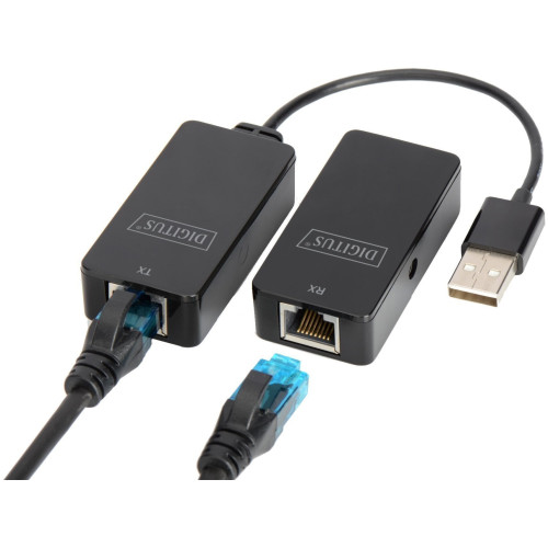 Подовжувач DIGITUS USB, USB 2.0, для використання з кабелем Cat5/5e/6 UTP, STP або SFT, до 50 м, чорний