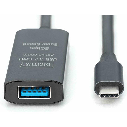 Удлинитель DIGITUS USB 3.2 Gen1 Active Cable 5G, C/M-A/F, 10м, черный