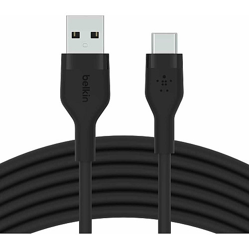 Кабель USB-A > USB-C зарядка/синхронизация Belkin 3м, 15Вт, Type-C, силиконовый с клипсой, черный