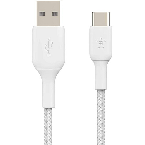 Кабель USB-A > USB-C зарядка/синхронизация Belkin 1м, 15Вт, Type-C, плетеный, белый