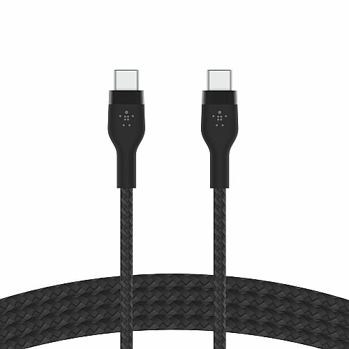 Кабель USB-C > USB-C зарядка/синхронизация Belkin 1м, 60Вт, Type-C, плетеный, силиконовый, с ремешком на магните, черный
