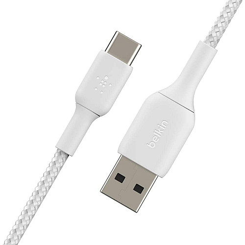 Кабель USB-A > USB-C зарядка/синхронизация Belkin 1м, 15Вт, Type-C, плетеный, белый
