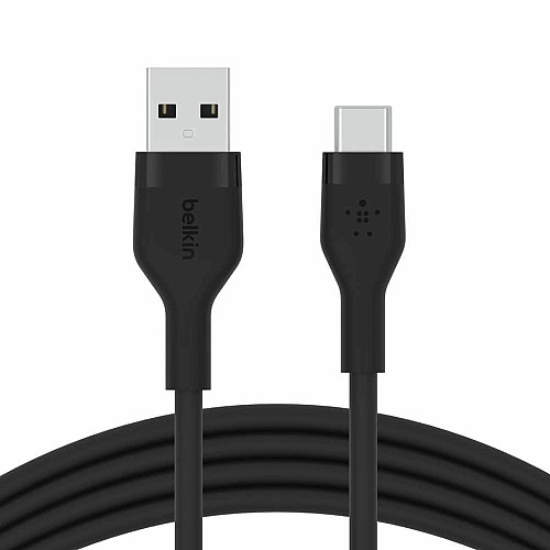 Кабель USB-A > USB-C зарядка/синхронизация Belkin 3м, 15Вт, Type-C, силиконовый с клипсой, черный
