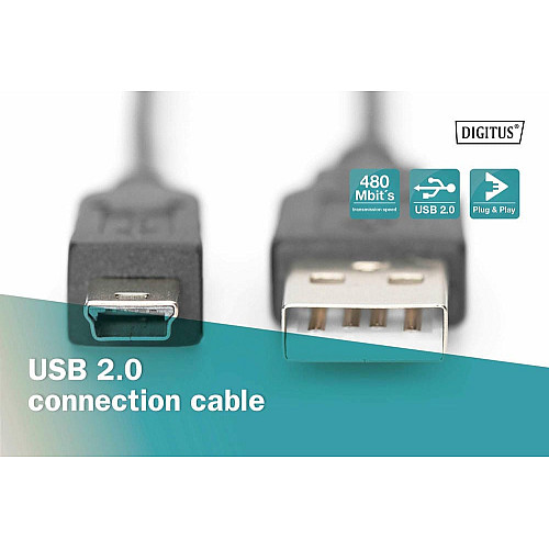 Кабель DIGITUS USB-A > USB-mini B синхронізації, 3.0 m, чорний