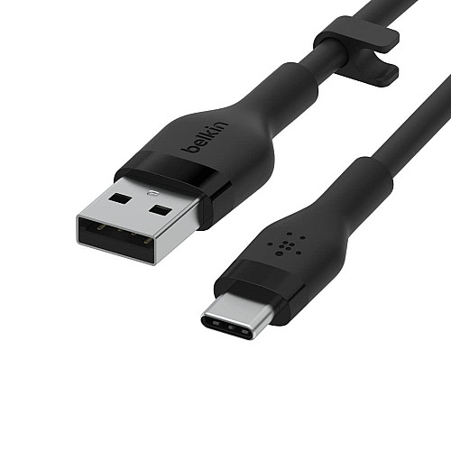 Кабель USB-A > USB-C зарядка/синхронизация Belkin 3м, 15Вт, Type-C, силиконовый с клипсой, черный