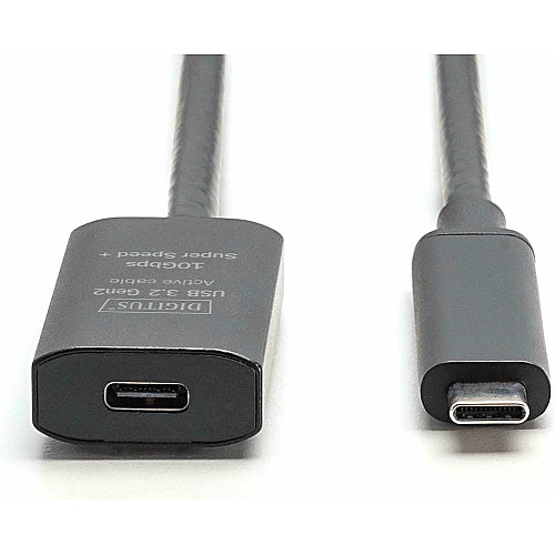 Подовжувач DIGITUS USB 3.2 Gen2 Active Cable 10G, C/M-C/F, 5м, чорний