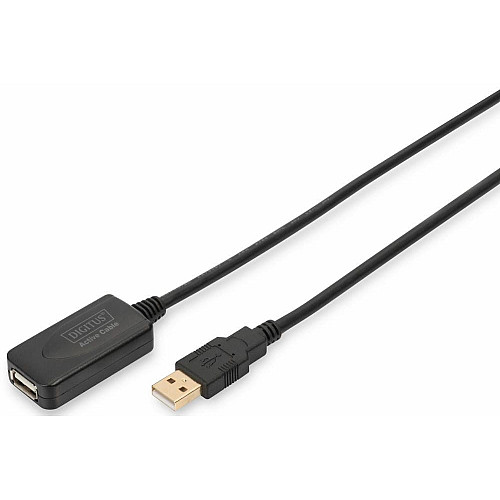 Удлинитель DIGITUS USB 2.0 Active Cable, A/M-A/F, 5м, черный