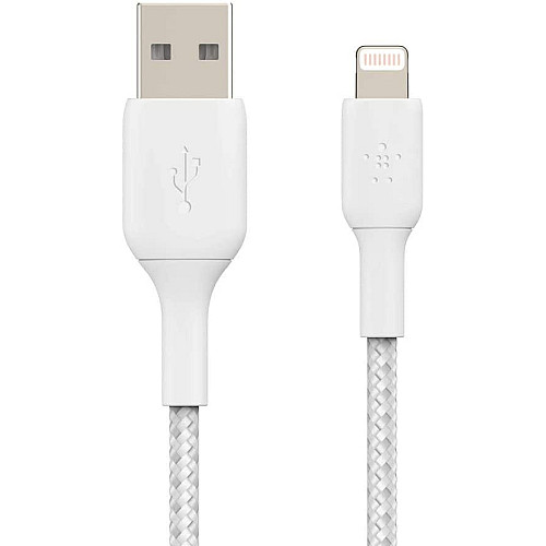 Кабель USB-A > Lightning зарядка/синхронизация Belkin 1м, 12Вт, плетеный, белый