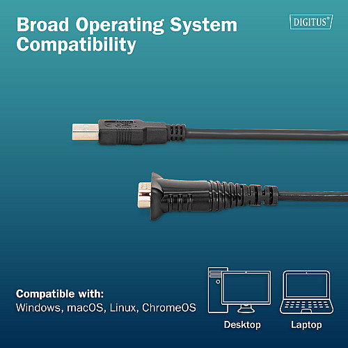 Адаптер DIGITUS USB 2.0 > RS232 (M/M), FT232RNL, 1.8m