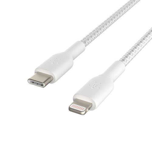 Кабель Belkin USB-C > Lightning заряджання/синхронізації 30Вт PD, 2м, плетений, білий