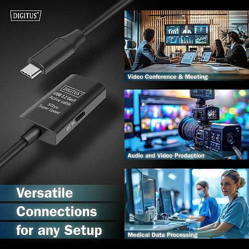 Подовжувач DIGITUS USB 3.2 Gen1 Active Cable 5G, C/M-C/F, 5м, чорний