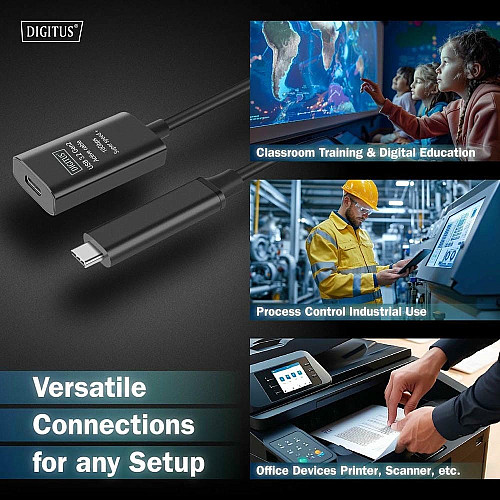 Подовжувач DIGITUS USB 3.2 Gen2 Active Cable 10G, C/M-C/F, 5м, чорний