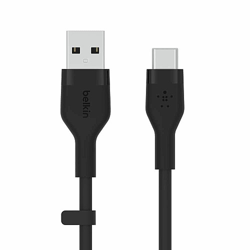 Кабель USB-A > USB-C зарядка/синхронизация Belkin 3м, 15Вт, Type-C, силиконовый с клипсой, черный