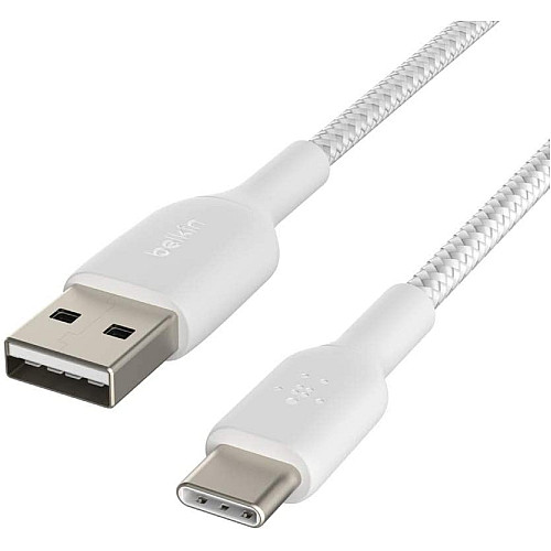 Кабель USB-A > USB-C зарядка/синхронизация Belkin 1м, 15Вт, Type-C, плетеный, белый