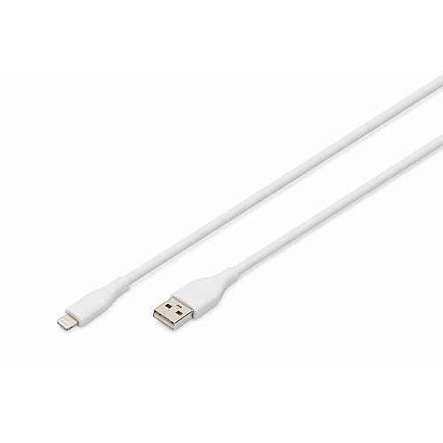 Кабель DIGITUS USB-A > Lightning зарядка/синхронизация, USB 2.0, 12W, силиконовый, 1м, белый