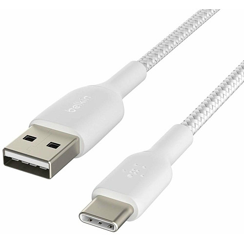 Кабель USB-A > USB-C зарядка/синхронизация Belkin 2м, 15Вт, Type-C, плетеный, белый