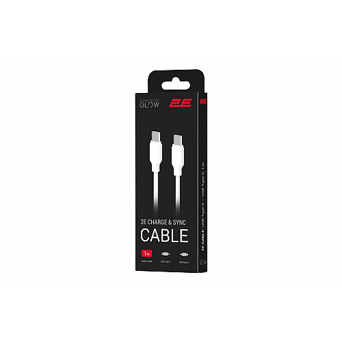 Кабель USB-C > USB-C заряджання/синхронізації 2E 1м, 60Вт Type-C, Glow, білий