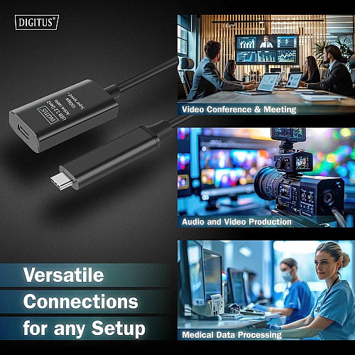 Подовжувач DIGITUS USB 3.2 Gen2 Active Cable 10G, C/M-C/F, 5м, чорний