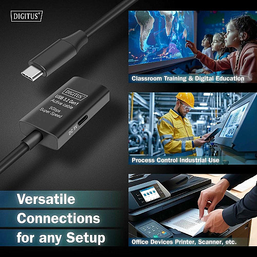 Удлинитель DIGITUS USB 3.2 Gen1 Active Cable 5G, C/M-C/F, 10м, черный