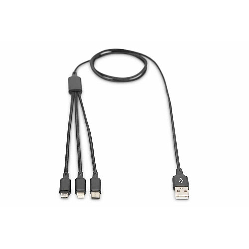 Кабель DIGITUS USB-A > Lightning/USB-С/micro USB, мультизарядный 3-в-1, зарядка/синхронизация 1м, черный