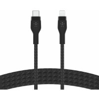 Кабель USB-C > Lightning зарядка/синхронизация Belkin 1м, Type-C, плетеный, силиконовый, с ремешком на магните, черный