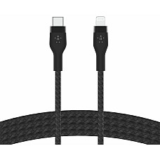 Кабель USB-C > Lightning заряджання/синхронізації Belkin 1м, Type-C, плетений, силіконовий, з ремінцем на магніті, чорний