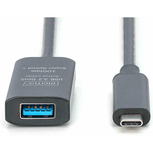 Подовжувач DIGITUS USB 3.2 Gen2 Active Cable 10G, C/M-A/F, 5м, чорний