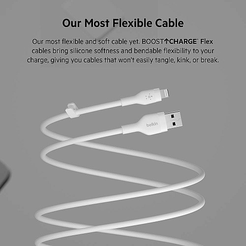 Кабель USB-A > Lightning подзарядка/синхронизация Belkin 1м, силиконовый с клипсой, белый